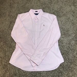 Ralph Lauren| Slim Button Down| Pnk&Wht Women’s 14